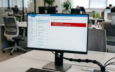 Tela de computador exibindo caixa de entrada com uma mensagem retida em quarentena pelo filtro
