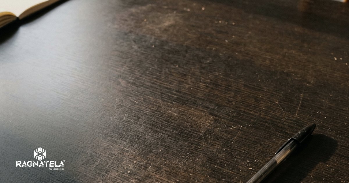 Mesa de escritório à noite com um monitor ligado exibindo gráficos e uma cadeira vazia diante dele